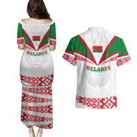Belarus National Emblem Couples Matching Puletasi and Hawaiian Shirt with Folk Pattern White Green Red Sweatshirt