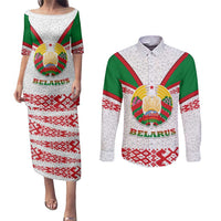 Belarus National Emblem Couples Matching Puletasi and Long Sleeve Button Shirt with Folk Pattern White Green Red Sweatshirt