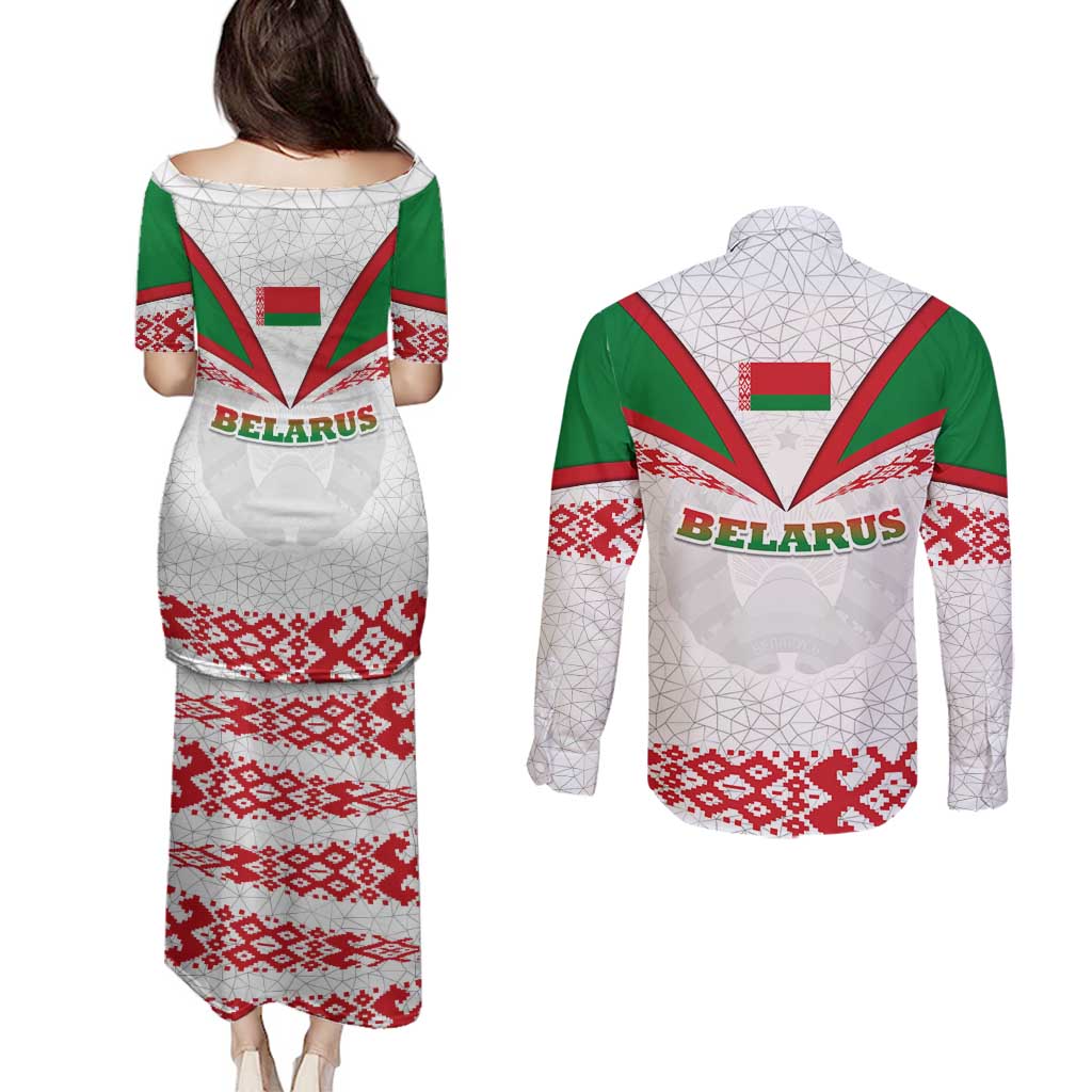 Belarus National Emblem Couples Matching Puletasi and Long Sleeve Button Shirt with Folk Pattern White Green Red Sweatshirt