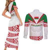 Belarus National Emblem Couples Matching Short Sleeve Bodycon Dress and Long Sleeve Button Shirt with Folk Pattern White Green Red Sweatshirt