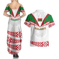 Belarus National Emblem Couples Matching Summer Maxi Dress and Hawaiian Shirt with Folk Pattern White Green Red Sweatshirt