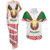 Belarus National Emblem Couples Matching Tank Maxi Dress and Hawaiian Shirt with Folk Pattern White Green Red Sweatshirt