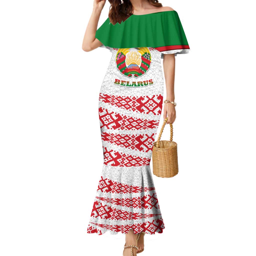 Belarus National Emblem Family Matching Mermaid Dress and Hawaiian Shirt with Folk Pattern White Green Red Sweatshirt