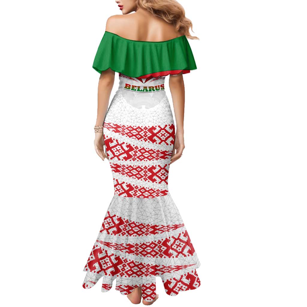 Belarus National Emblem Family Matching Mermaid Dress and Hawaiian Shirt with Folk Pattern White Green Red Sweatshirt