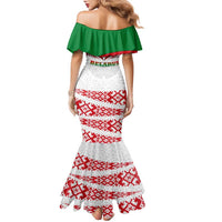 Belarus National Emblem Family Matching Mermaid Dress and Hawaiian Shirt with Folk Pattern White Green Red Sweatshirt