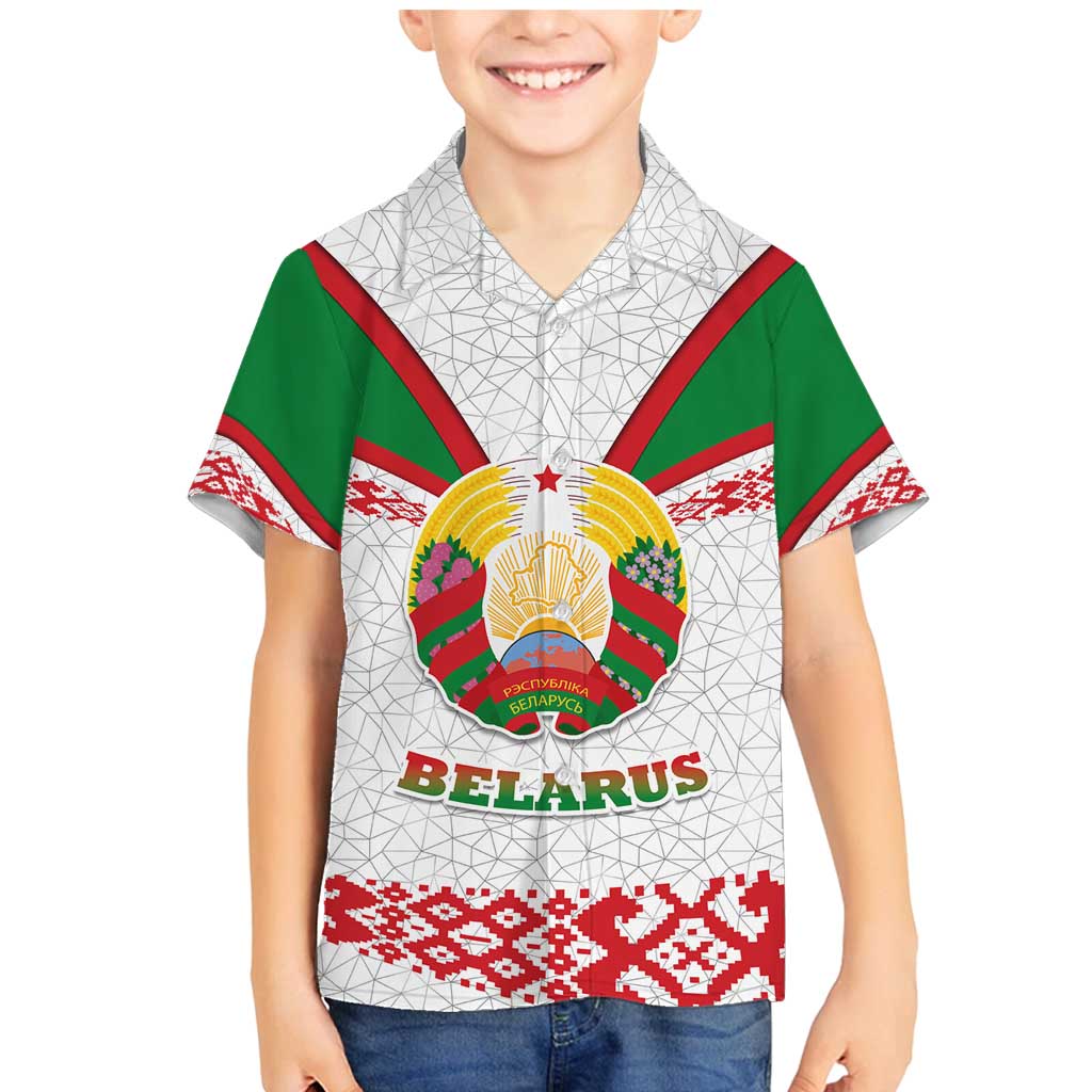 Belarus National Emblem Family Matching Mermaid Dress and Hawaiian Shirt with Folk Pattern White Green Red Sweatshirt