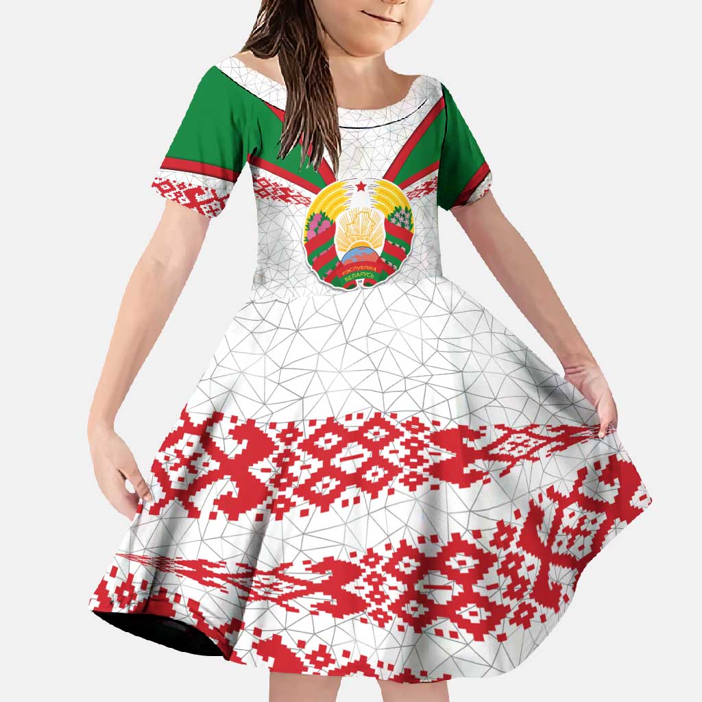 Belarus National Emblem Family Matching Off Shoulder Maxi Dress and Hawaiian Shirt with Folk Pattern White Green Red Sweatshirt