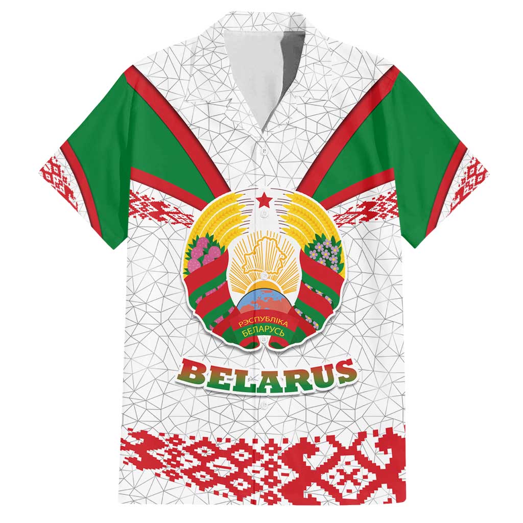 Belarus National Emblem Family Matching Off Shoulder Maxi Dress and Hawaiian Shirt with Folk Pattern White Green Red Sweatshirt