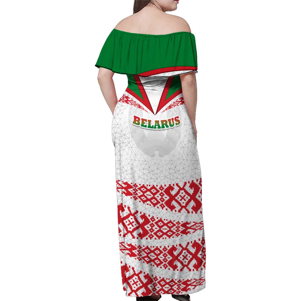 Belarus National Emblem Family Matching Off Shoulder Maxi Dress and Hawaiian Shirt with Folk Pattern White Green Red Sweatshirt
