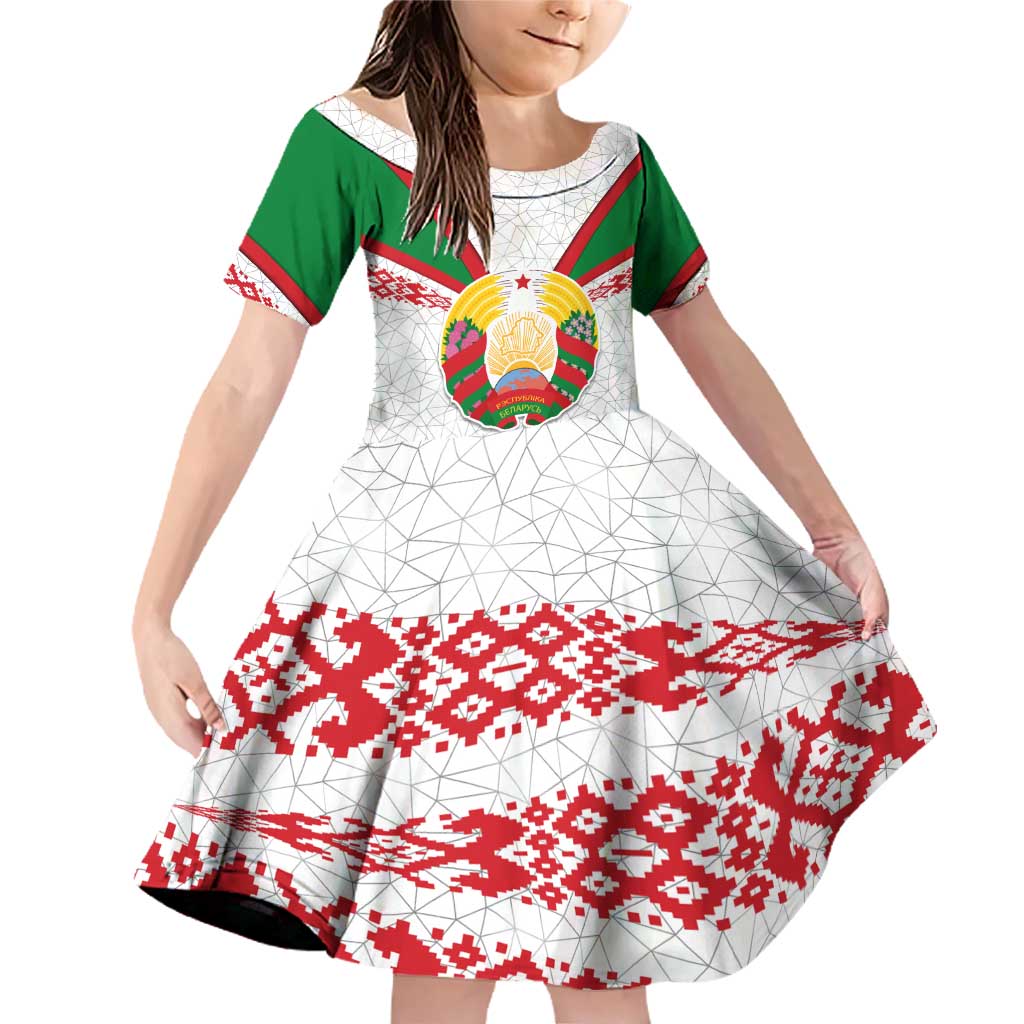 Belarus National Emblem Family Matching Off Shoulder Short Dress and Hawaiian Shirt with Folk Pattern White Green Red Sweatshirt