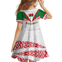 Belarus National Emblem Family Matching Off Shoulder Short Dress and Hawaiian Shirt with Folk Pattern White Green Red Sweatshirt