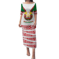 Belarus National Emblem Family Matching Puletasi and Hawaiian Shirt with Folk Pattern White Green Red Sweatshirt