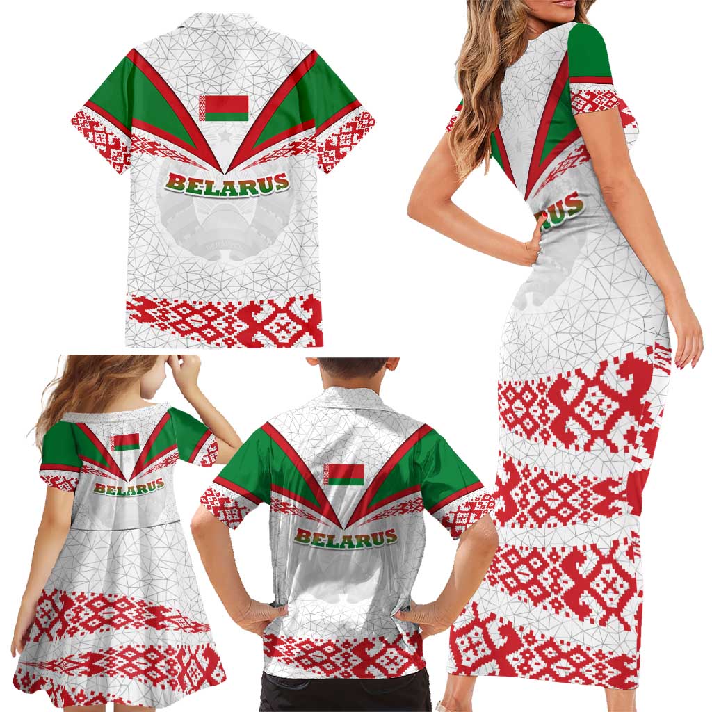 Belarus National Emblem Family Matching Short Sleeve Bodycon Dress and Hawaiian Shirt with Folk Pattern White Green Red Sweatshirt