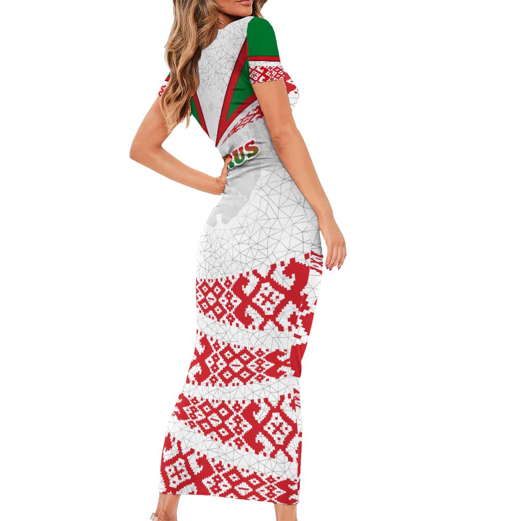 Belarus National Emblem Family Matching Short Sleeve Bodycon Dress and Hawaiian Shirt with Folk Pattern White Green Red Sweatshirt