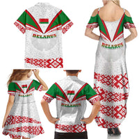 Belarus National Emblem Family Matching Summer Maxi Dress and Hawaiian Shirt with Folk Pattern White Green Red Sweatshirt