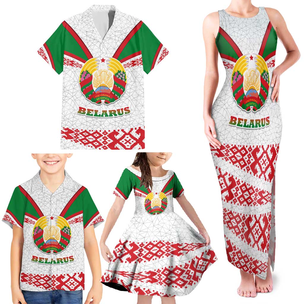 Belarus National Emblem Family Matching Tank Maxi Dress and Hawaiian Shirt with Folk Pattern White Green Red Sweatshirt