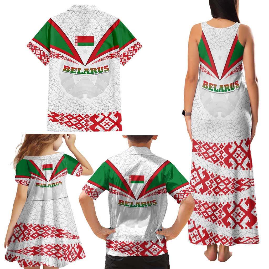 Belarus National Emblem Family Matching Tank Maxi Dress and Hawaiian Shirt with Folk Pattern White Green Red Sweatshirt
