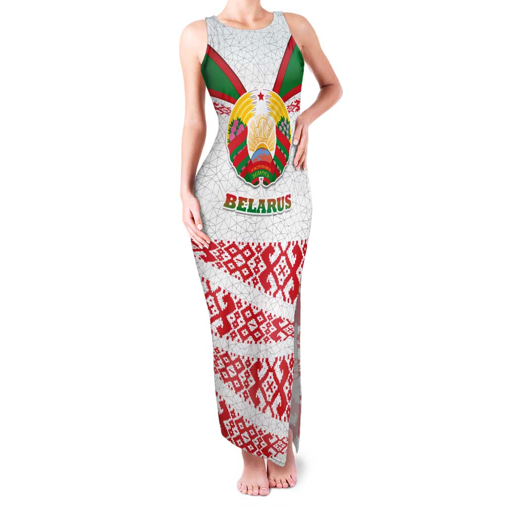 Belarus National Emblem Family Matching Tank Maxi Dress and Hawaiian Shirt with Folk Pattern White Green Red Sweatshirt