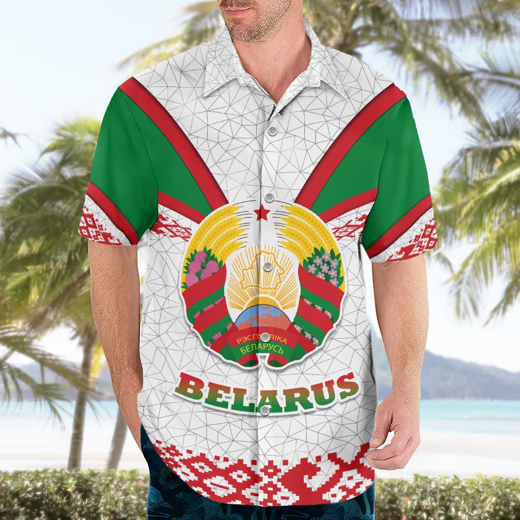Belarus National Emblem Hawaiian Shirt with Folk Pattern White Green Red Sweatshirt