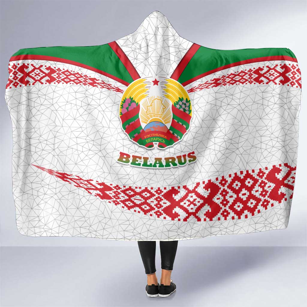 Belarus National Emblem Hooded Blanket with Folk Pattern White Green Red Sweatshirt