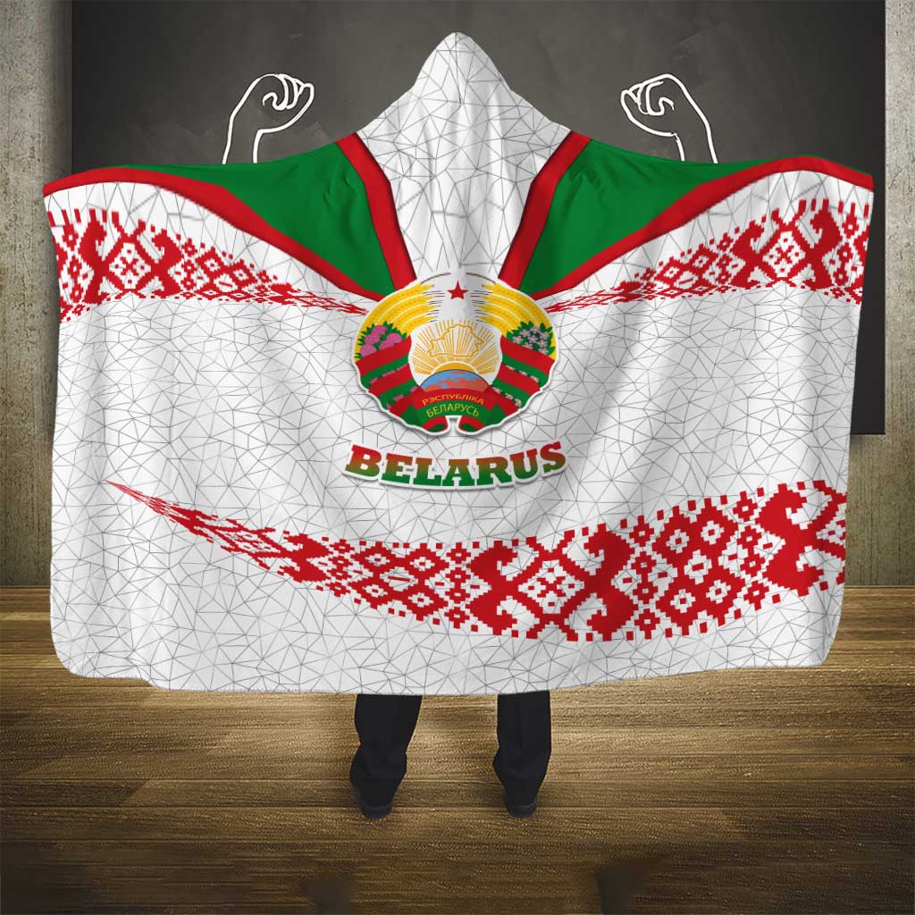 Belarus National Emblem Hooded Blanket with Folk Pattern White Green Red Sweatshirt