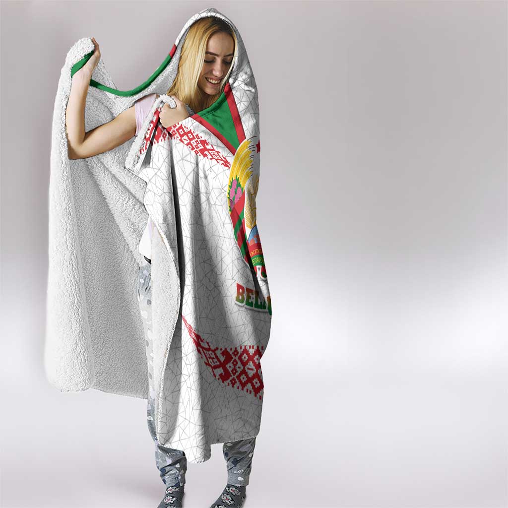 Belarus National Emblem Hooded Blanket with Folk Pattern White Green Red Sweatshirt