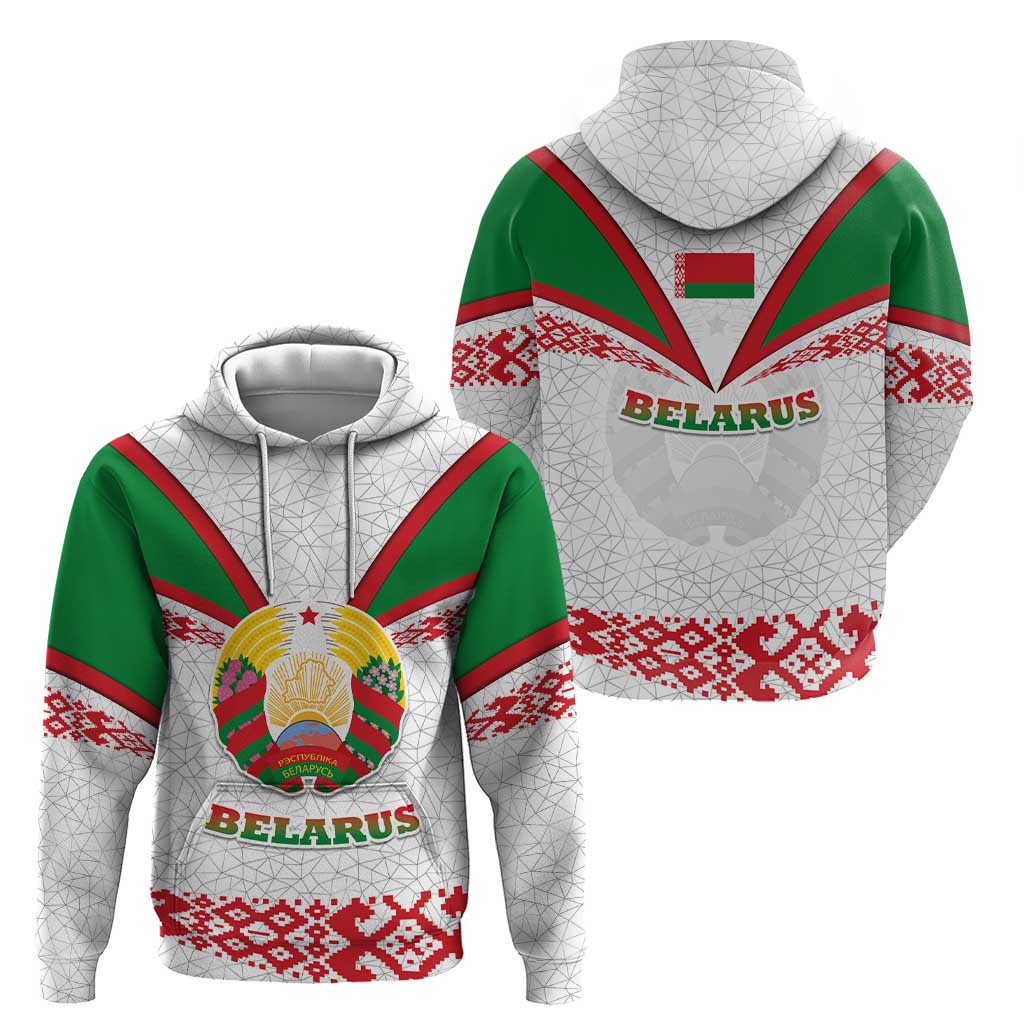 Belarus National Emblem Hoodie with Folk Pattern White Green Red Sweatshirt
