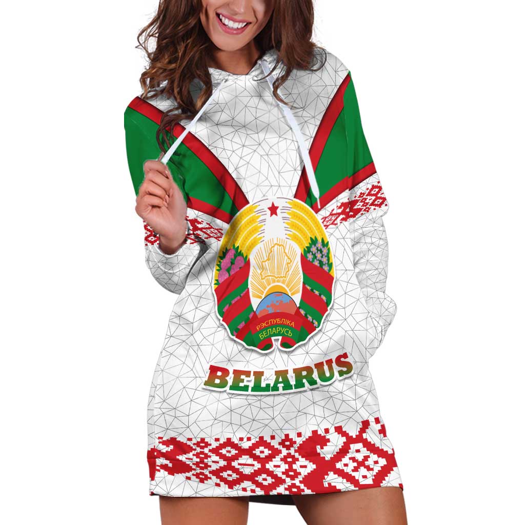 Belarus National Emblem Hoodie Dress with Folk Pattern White Green Red Sweatshirt