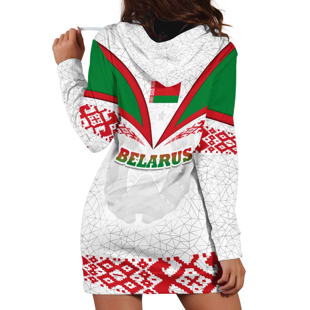 Belarus National Emblem Hoodie Dress with Folk Pattern White Green Red Sweatshirt