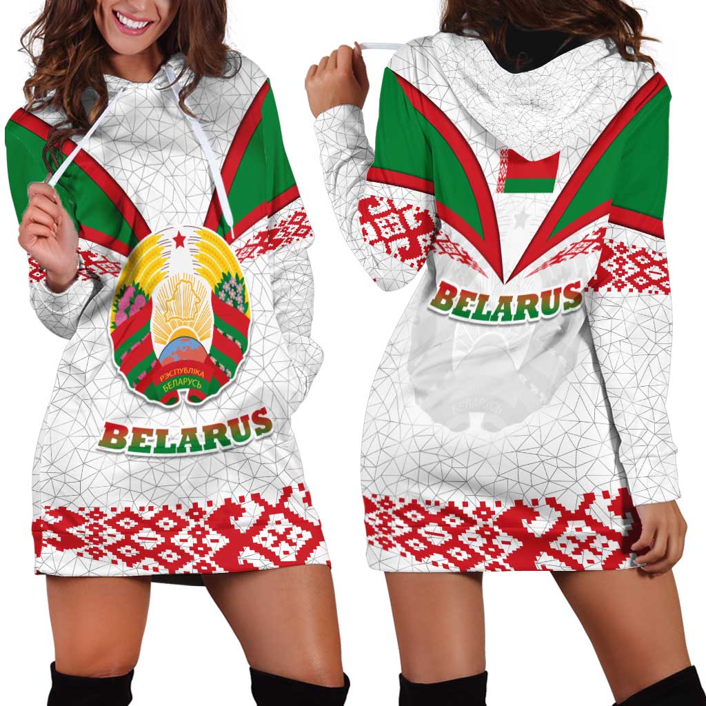 Belarus National Emblem Hoodie Dress with Folk Pattern White Green Red Sweatshirt
