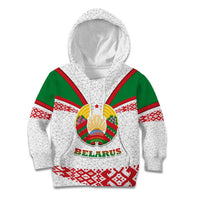 Belarus National Emblem Kid Hoodie with Folk Pattern White Green Red Sweatshirt