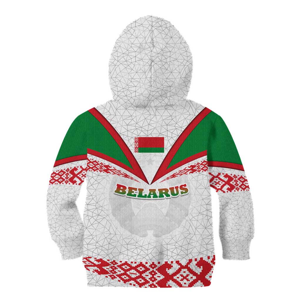 Belarus National Emblem Kid Hoodie with Folk Pattern White Green Red Sweatshirt