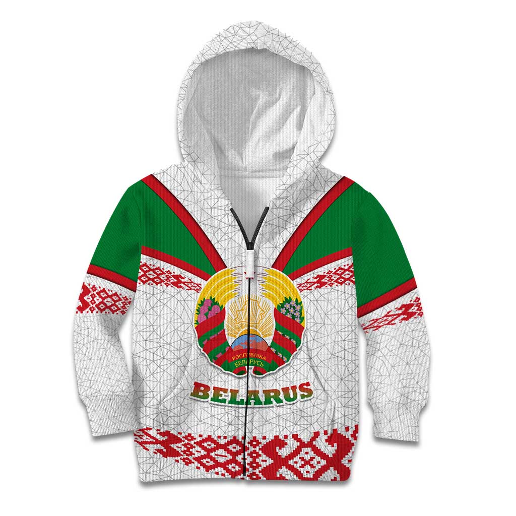 Belarus National Emblem Kid Hoodie with Folk Pattern White Green Red Sweatshirt