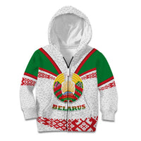 Belarus National Emblem Kid Hoodie with Folk Pattern White Green Red Sweatshirt