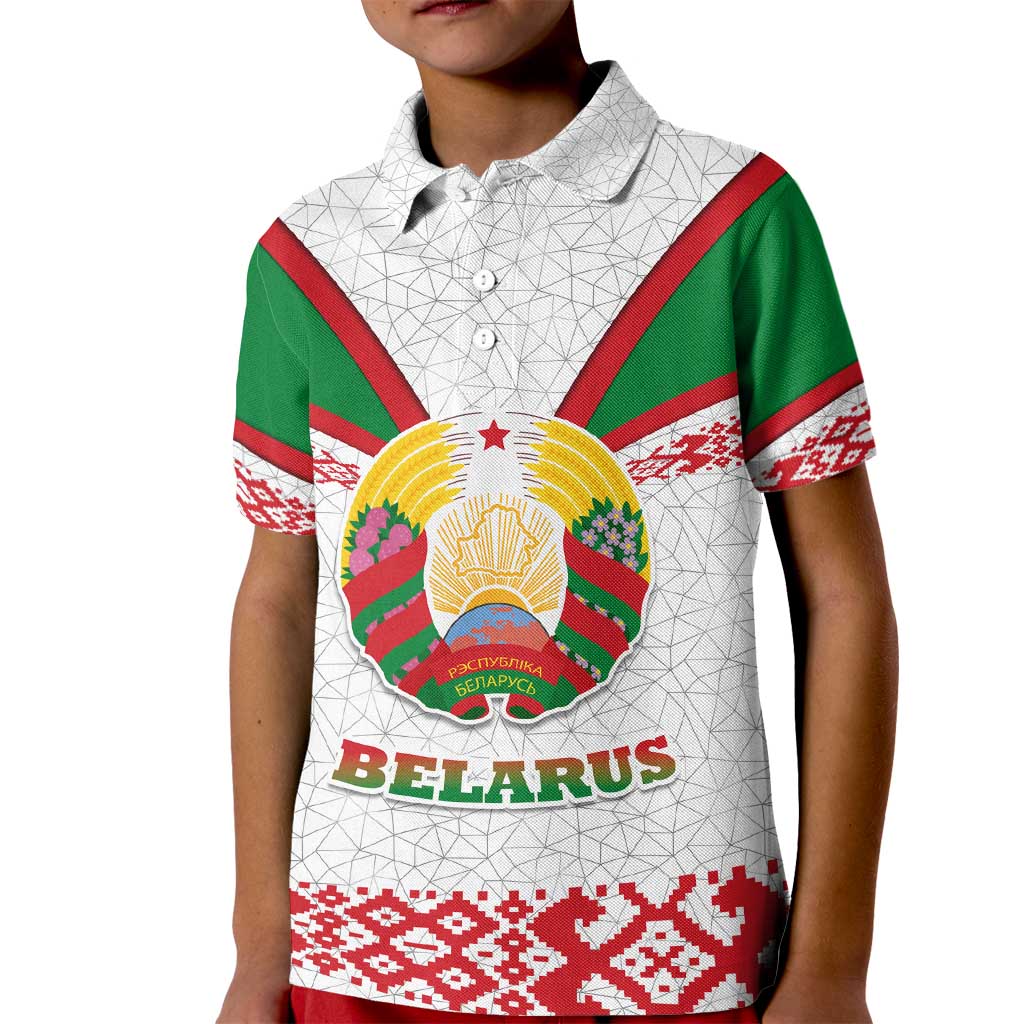 Belarus National Emblem Kid Polo Shirt with Folk Pattern White Green Red Sweatshirt