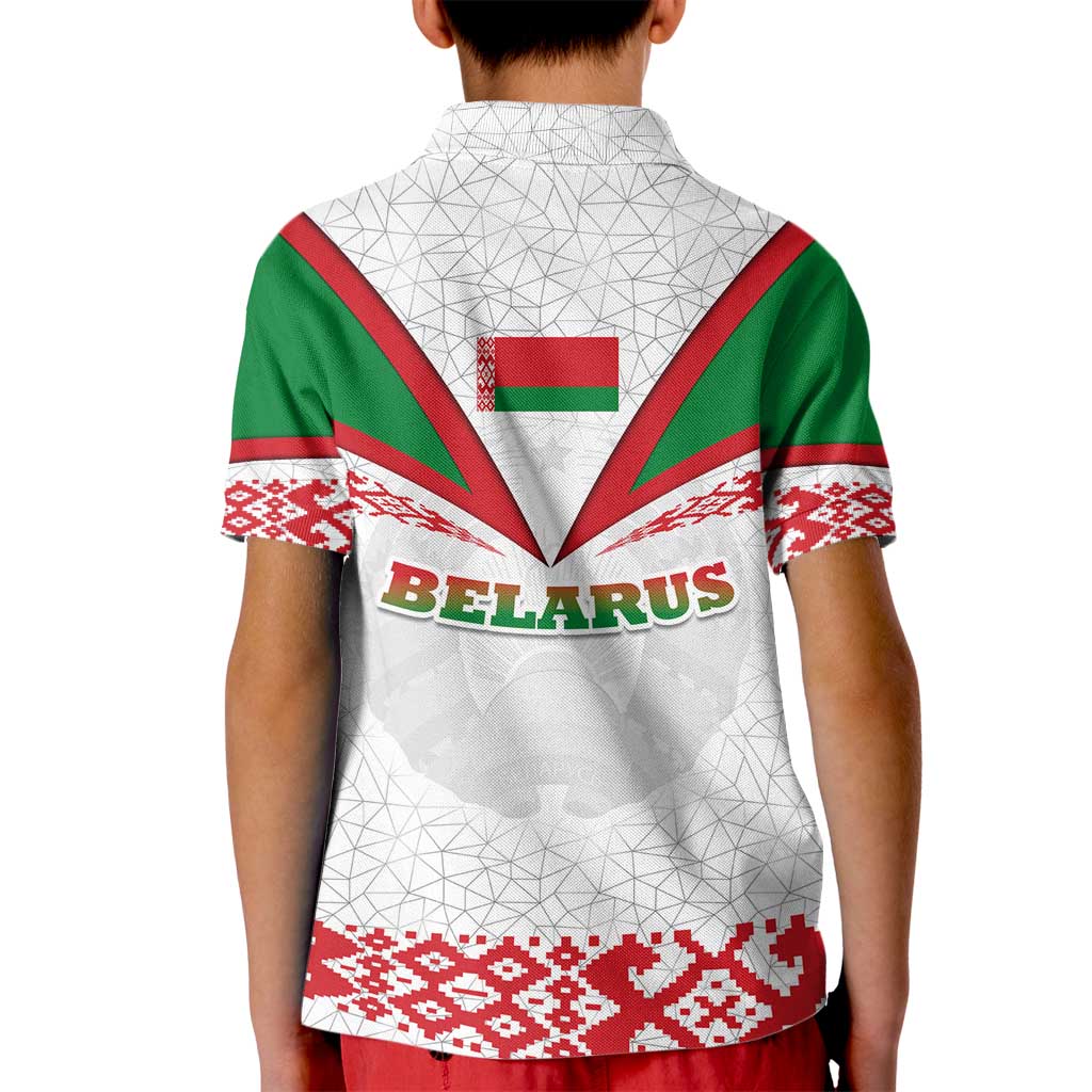 Belarus National Emblem Kid Polo Shirt with Folk Pattern White Green Red Sweatshirt