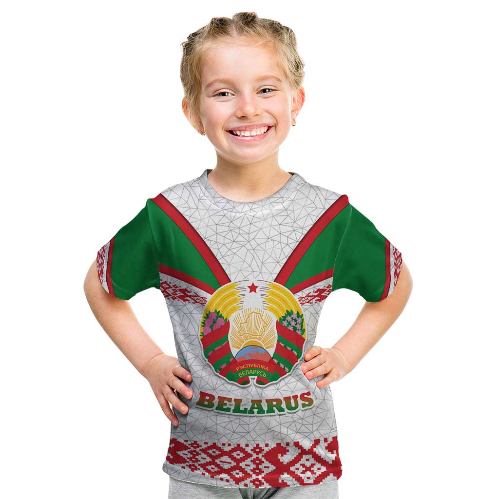 Belarus National Emblem Kid T Shirt with Folk Pattern White Green Red Sweatshirt