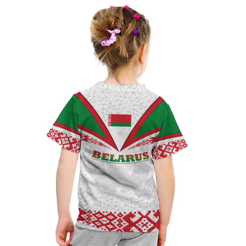 Belarus National Emblem Kid T Shirt with Folk Pattern White Green Red Sweatshirt