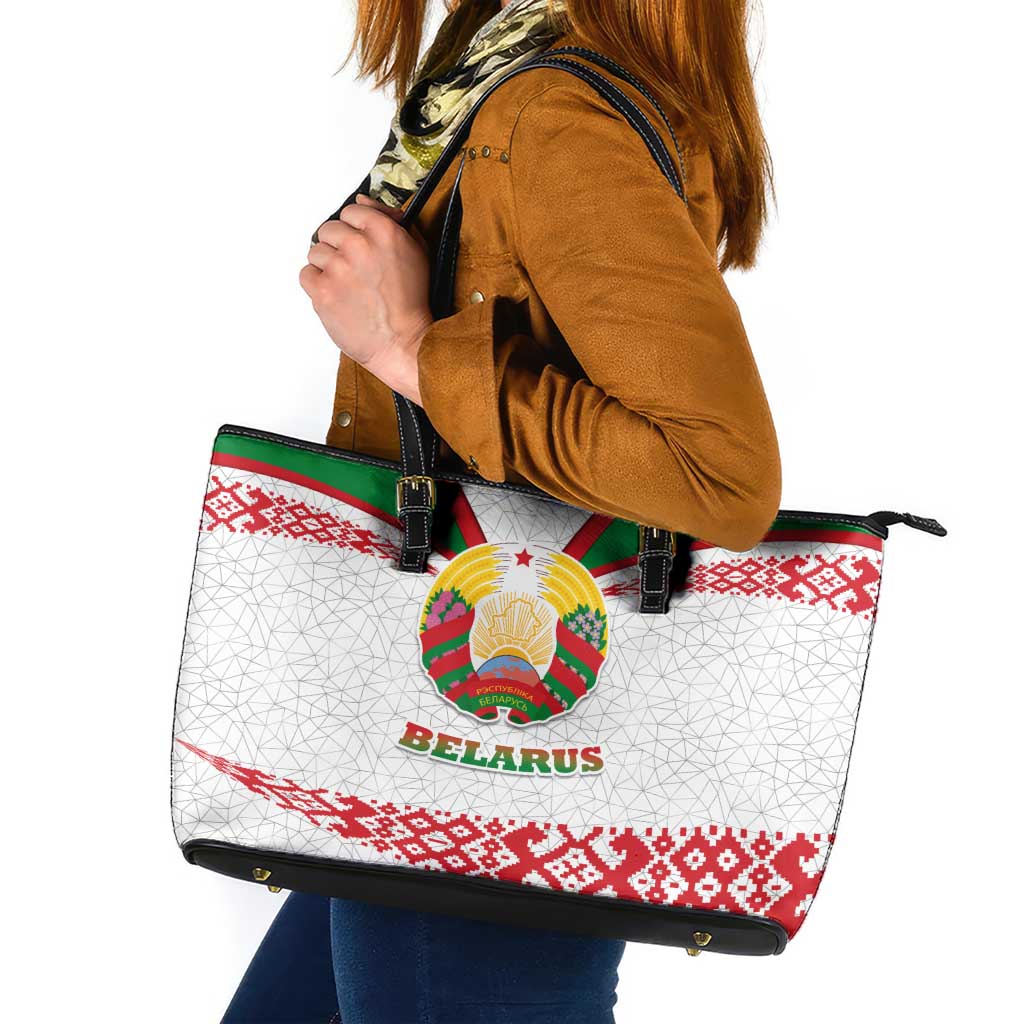 Belarus National Emblem Leather Tote Bag with Folk Pattern White Green Red Sweatshirt