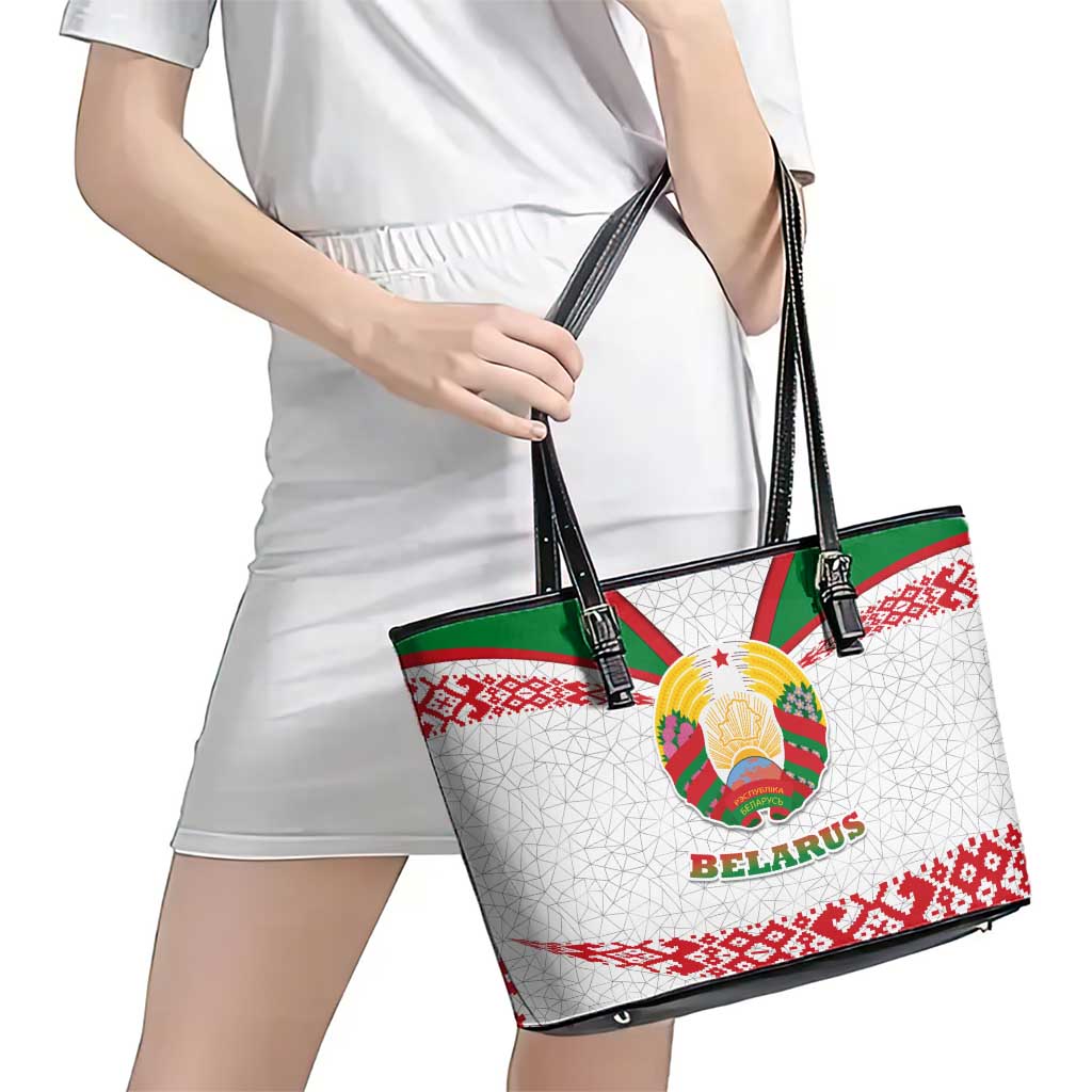 Belarus National Emblem Leather Tote Bag with Folk Pattern White Green Red Sweatshirt