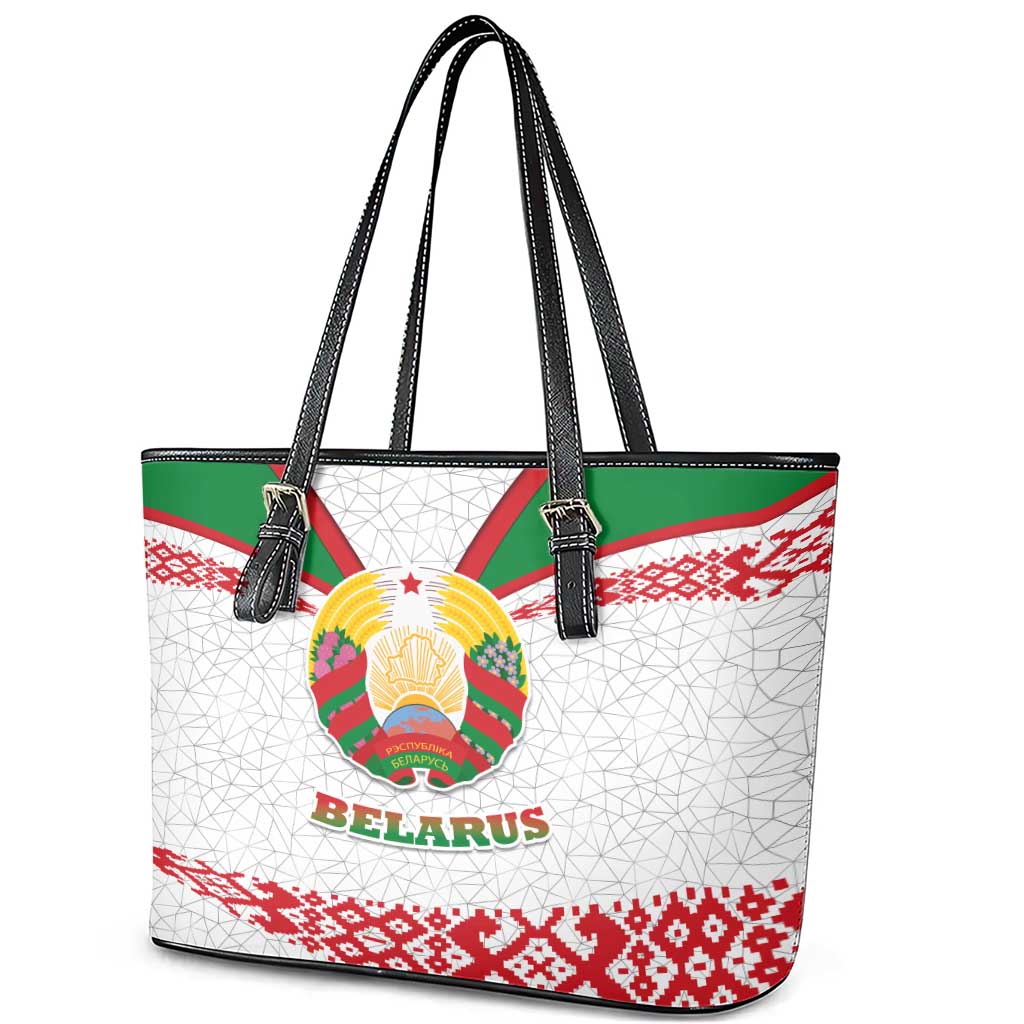 Belarus National Emblem Leather Tote Bag with Folk Pattern White Green Red Sweatshirt
