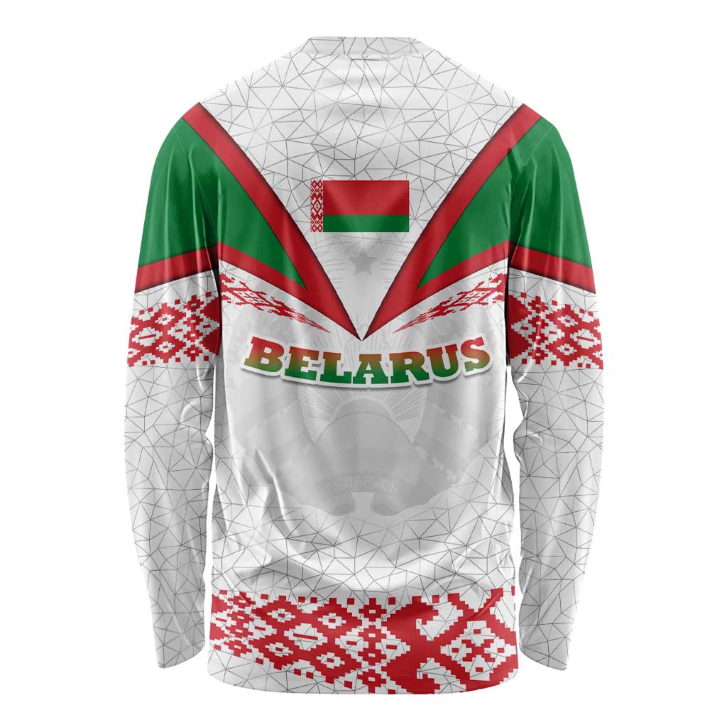 Belarus National Emblem Long Sleeve Shirt with Folk Pattern White Green Red Sweatshirt