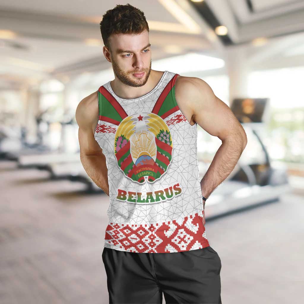 Belarus National Emblem Men Tank Top with Folk Pattern White Green Red Sweatshirt
