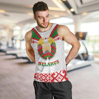 Belarus National Emblem Men Tank Top with Folk Pattern White Green Red Sweatshirt