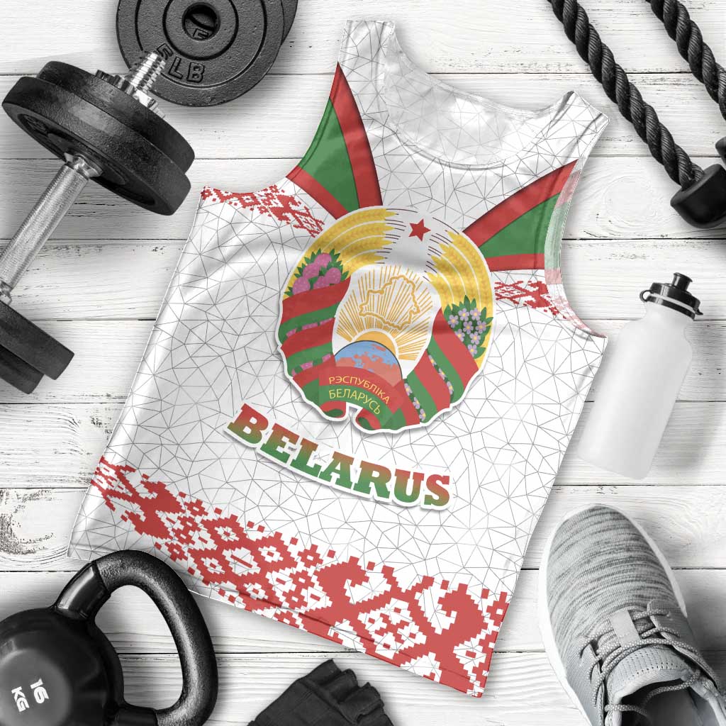 Belarus National Emblem Men Tank Top with Folk Pattern White Green Red Sweatshirt