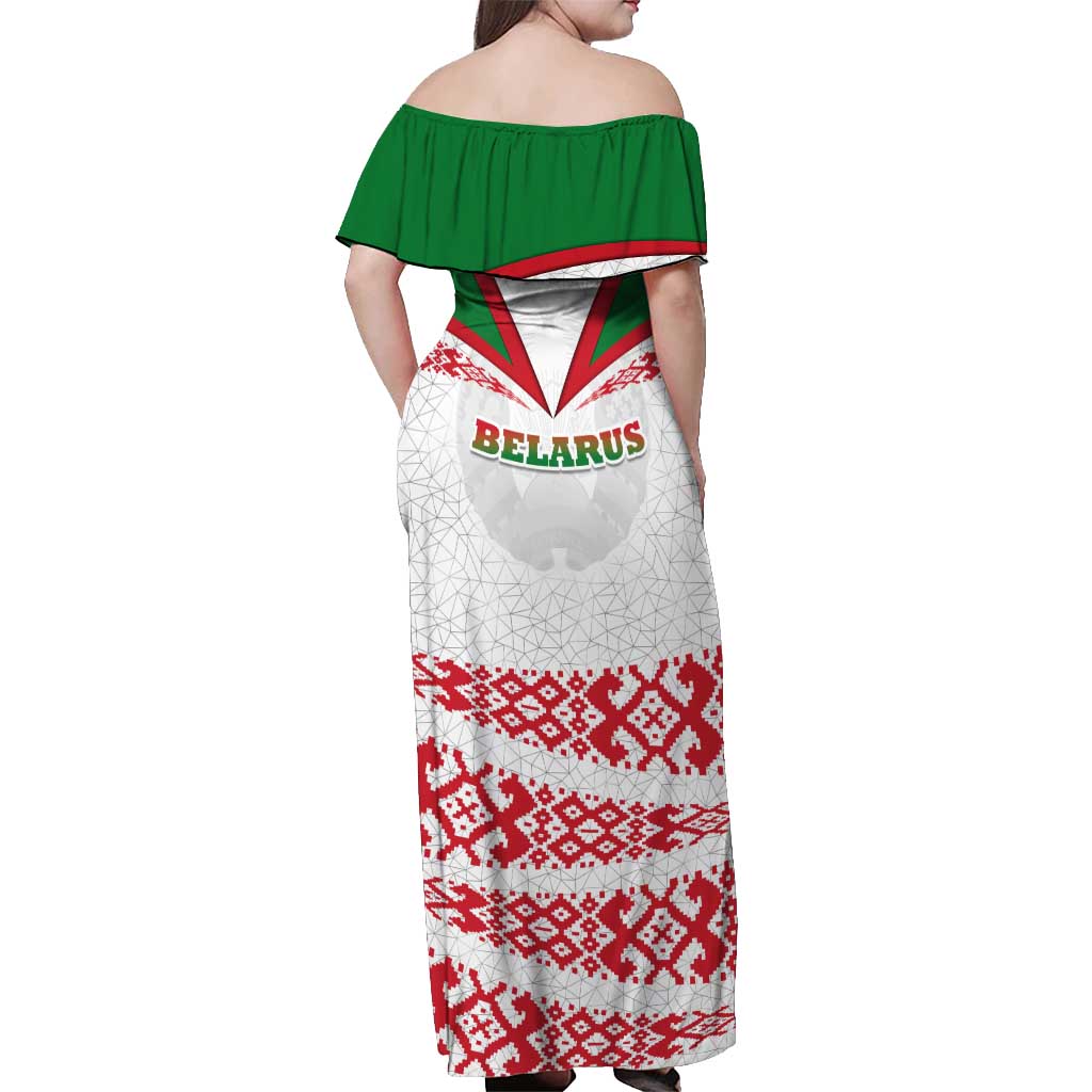 Belarus National Emblem Off Shoulder Maxi Dress with Folk Pattern White Green Red Sweatshirt