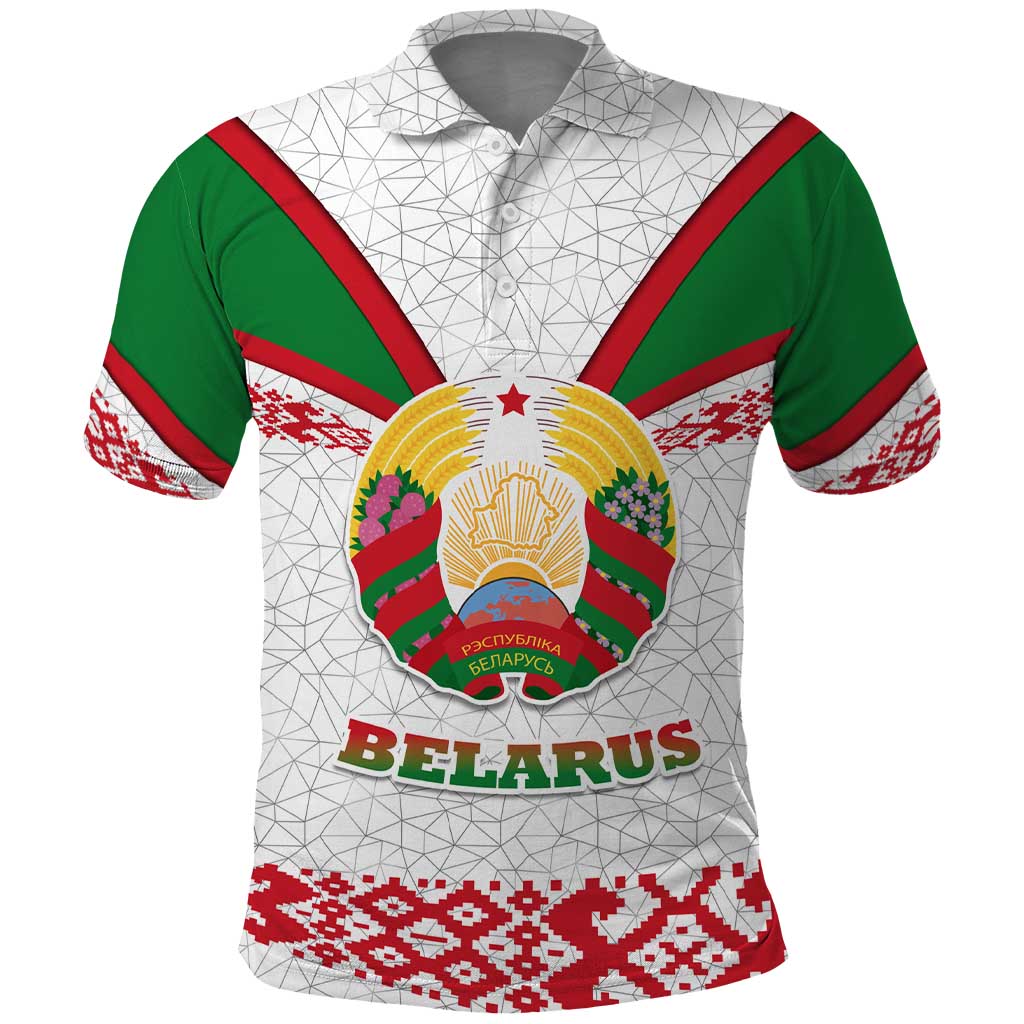 Belarus National Emblem Polo Shirt with Folk Pattern White Green Red Sweatshirt