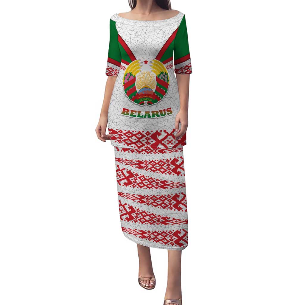 Belarus National Emblem Puletasi with Folk Pattern White Green Red Sweatshirt