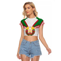 Belarus National Emblem Raglan Cropped T Shirt with Folk Pattern White Green Red Sweatshirt