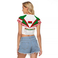 Belarus National Emblem Raglan Cropped T Shirt with Folk Pattern White Green Red Sweatshirt